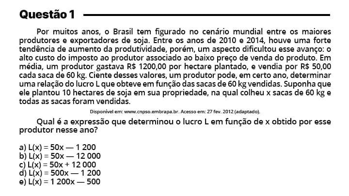 Questão de Funções Enem 2020