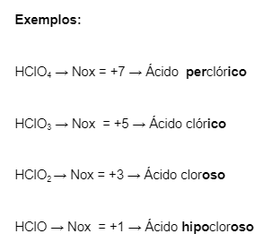 Exemplos nomenclatura oxiácidos elemento central