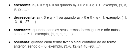 Classificações das progressões geométricas