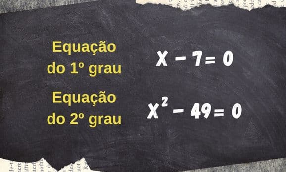 Imagem com exemplos de equações de primeiro e segundo grau