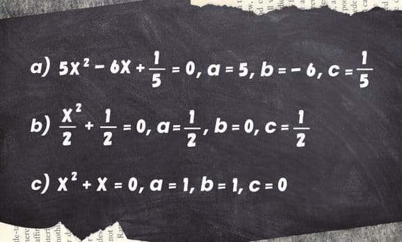 Imagem com exemplos de equações de segundo grau