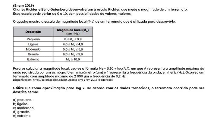 questão 2 Enem sobre logaritmo