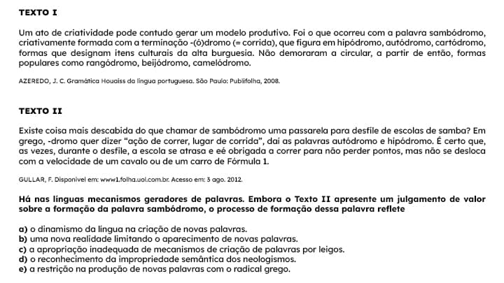 Exemplo de questão de derivação imprópria no Enem