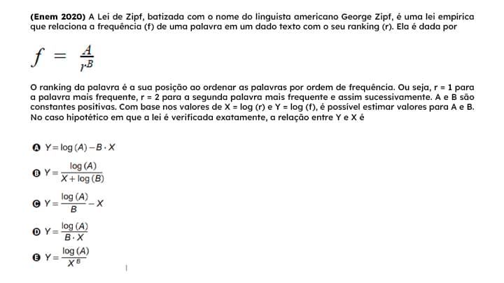 questão Enem sobre logaritmo