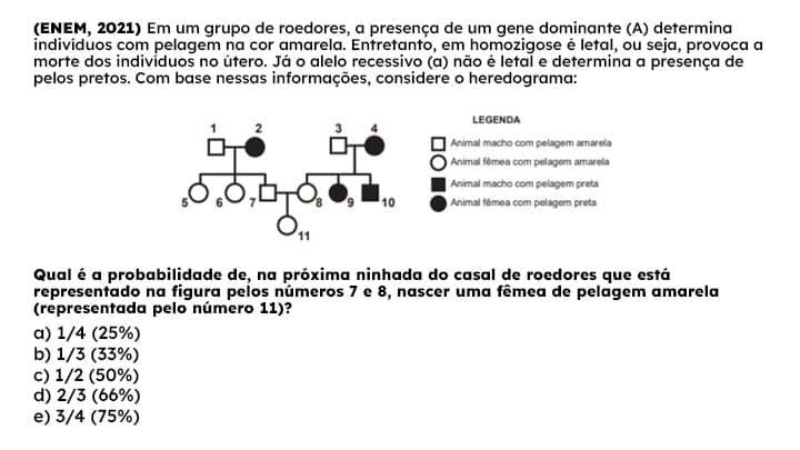 Imagem com questão do Enem sobre Primeira Lei de Mendel