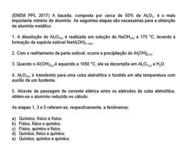 Questão Enem sobre transformações químicas