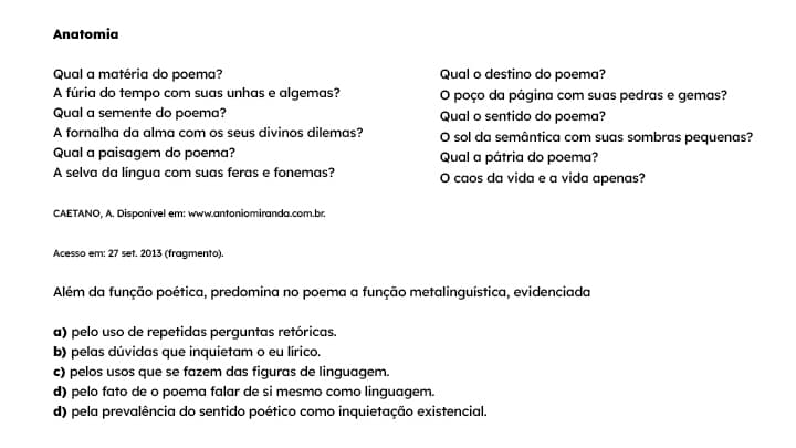 Exemplo de questão de função metalinguística do Enem