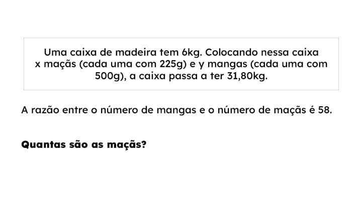 Imagem com questão sobre sistema de equações