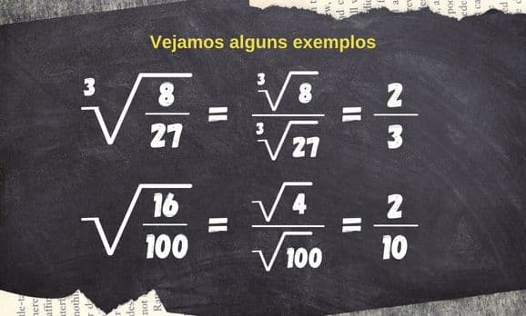 Imagem com exemplos da terceira propriedade da radiciação