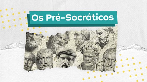 Frase "Pré-Socráticos" centralizada e, logo abaixo, a imagem de várias esculturas de pensadores que representam o grupo retratado no conteúdo.