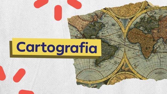 Frase "Cartografia" do lado esquerdo e, logo a direita, a imagem de um mapa cartográfico.