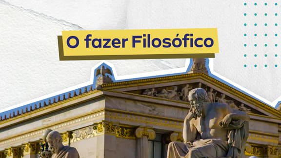 Frase "O fazer filosófico" centralizada e, logo abaixo, a imagem de uma estátua.