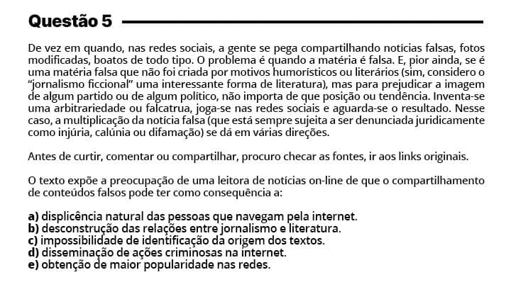 Questão de Leitura e Interpretação do Enem 2019