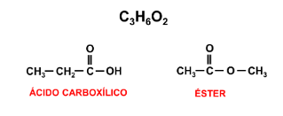 Representação do ácido carboxilico e do éster