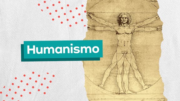 Frase "Humanismo" posicionada a direita e, logo a esquerda, a imagem de um quadro com características típicas do movimento retratado.